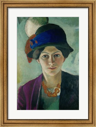 Framed Elisabeth Macke With Hat, 1909 Print