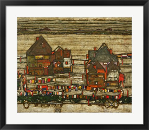 Framed Houses With Colorful Laundry, 1914 Print