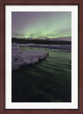 Framed Aurora Borealis over Creek, Yukon, Canada Print