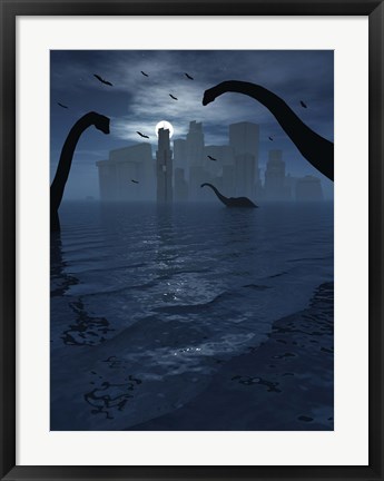 Framed Dinosaurs Feed Near Atlantis Print