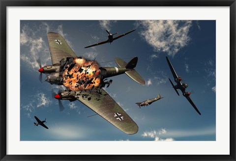 Framed British Hawker Hurricane Aircraft Attack Print