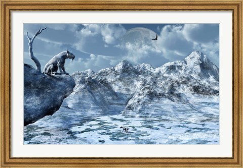 Framed Sabre Toothed Tiger Perched on a Rock Print
