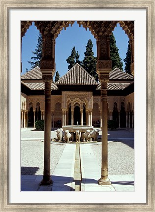 Framed Patio de los Leones in the Alhambra, Granada, Spain Print