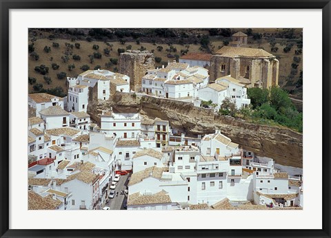 Framed Whitewashed Village with Houses in Cave-like Overhangs, Sentenil, Spain Print