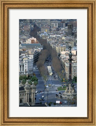 Framed Christopher Columbus Statue on La Rambla, Barcelona, Spain Print