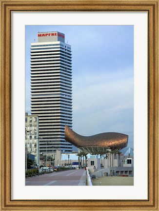 Framed Olympic Port with Metal Mesh Fish by Frank O Gehry, Barcelona, Spain Print