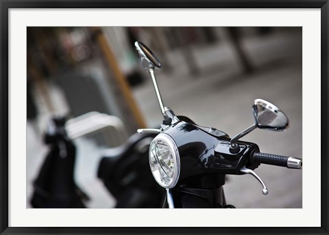 Framed Black Vespa, Madrid, Spain Print