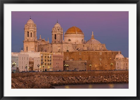 Framed Spain, Cadiz, Cathedral, Dusk Print