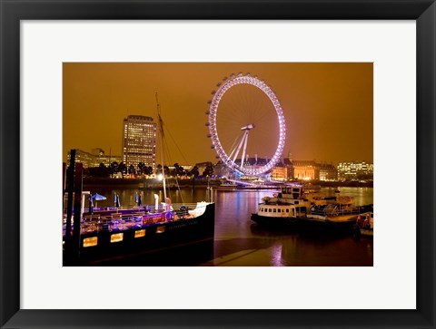 Framed England, London River Thames and London Eye Print