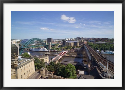 Framed View Over the Tyne Bridges, Newcastle on Tyne, Tyne and Wear, England Print