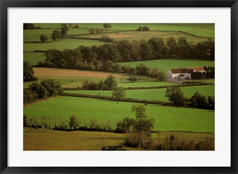 Framed View of Farmlands from Glastonbury Tor, Glastonbury, Somerset, England Print