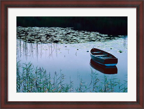 Framed Rowboat on Lake Surrounded by Water Lilies, Lake District National Park, England Print