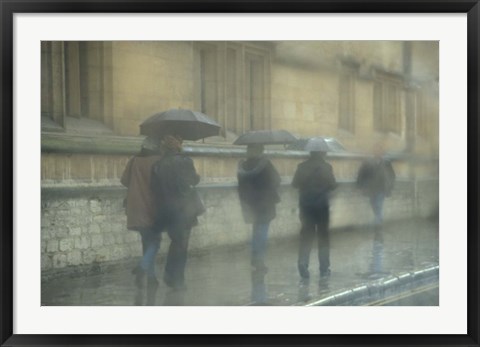 Framed Walking in the rain, Oxford University, England Print