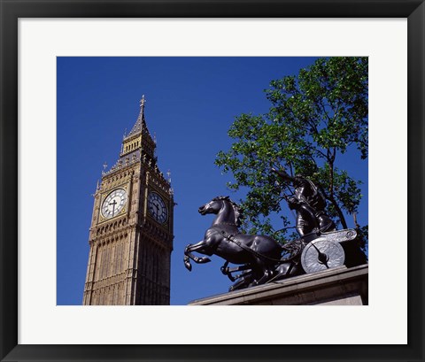Framed Big Ben and Statue of Boadicea, London, England Print