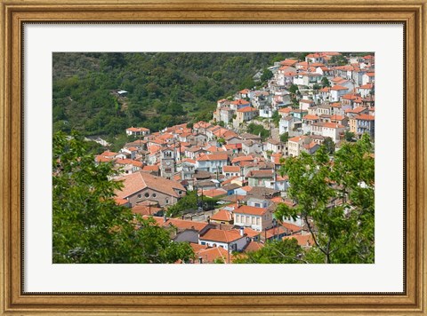 Framed Hillside Town View, Agiasos, Lesvos, Mytilini, Aegean Islands, Greece Print