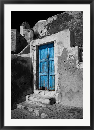 Framed Colorful Blue Door, Oia, Santorini, Greece Print