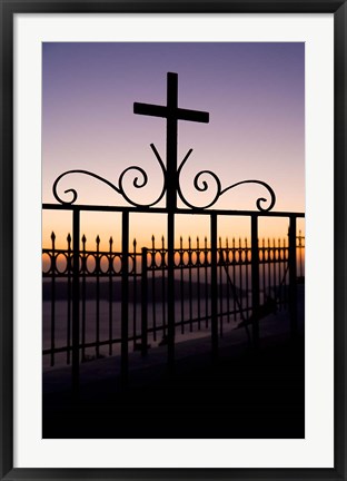 Framed Greece, Santorini, Fira, iron cross, Christianity Print