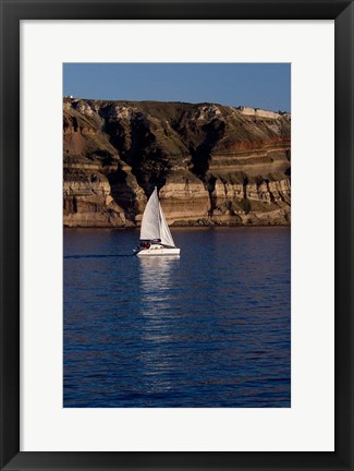 Framed Greece, Cyclades, Santorini, Sailing Print