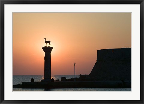 Framed Greece, Dodecanese, Stag Columns, Mandraki Harbor Print