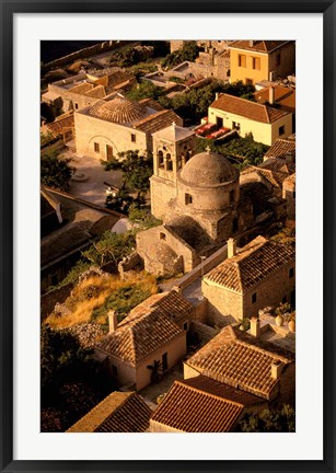 Framed Town View from Cliffs, Monemvasia, Lakonia, Greece Print