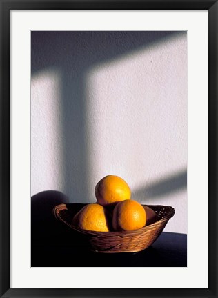 Framed Oia, Santorini, Greece, Oranges in a Basket Print