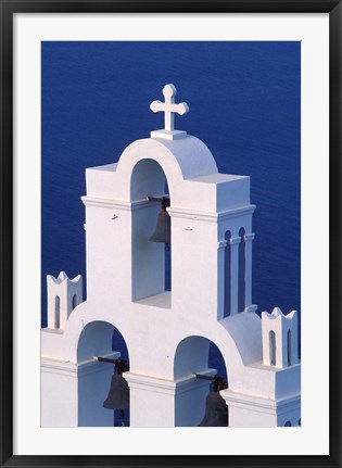 Framed Coastal Bell Towers, Santorini, Greece Print