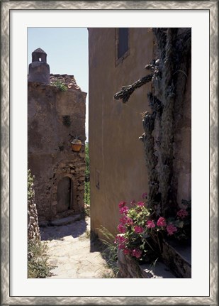Framed Narrow cobblestone Pathway, Monemvasia, Greece Print