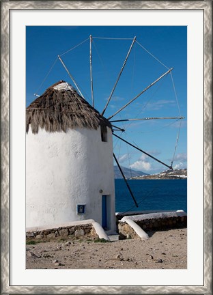 Framed Greece, Cyclades, Mykonos, Hora Historic Cycladic style Windmill Print