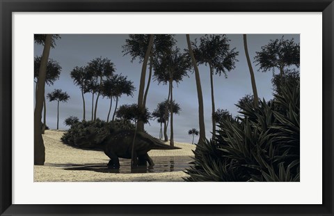 Framed Triceratops Roaming in a Riverbed Print