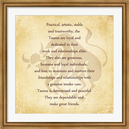 Framed Taurus Character Traits Print