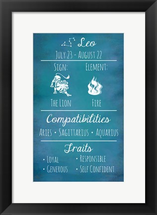 Framed Leo Zodiac Sign Print