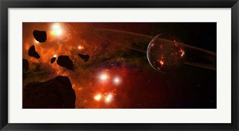 Framed Young Planet with Asteroids Print