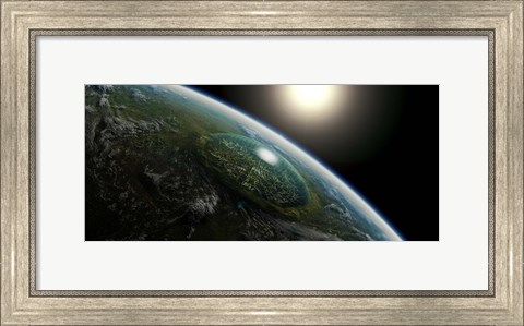 Framed Giant domed city in an Asteroid Crater Print