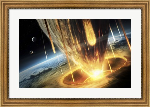 Framed Giant Asteroid collides with the Earth Print