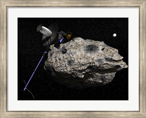 Framed Galileo spacecraft discovering Asteroid 243 Ida and its Moon, Dactyl Print