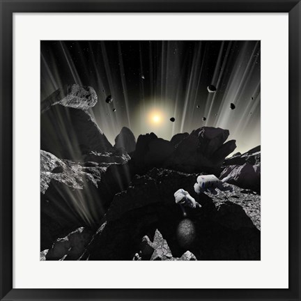 Framed Astronauts explore the tumultuous surface of a Comet Print
