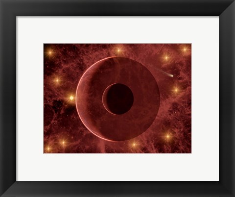 Framed Comet passing through a Nebulous Star Cluster Print