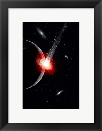 Framed Comet hitting an Alien Planet Print