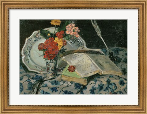Framed Flowers, Faience and Books Print