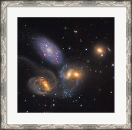Framed Stephan&#39;s Quintet, a grouping of galaxies in the Constellation Pegasus Print