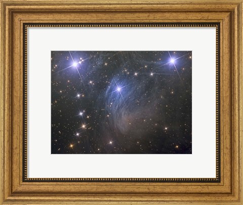 Framed Messier 45, the Pleiades, an open star cluster in the Taurus Constellation Print