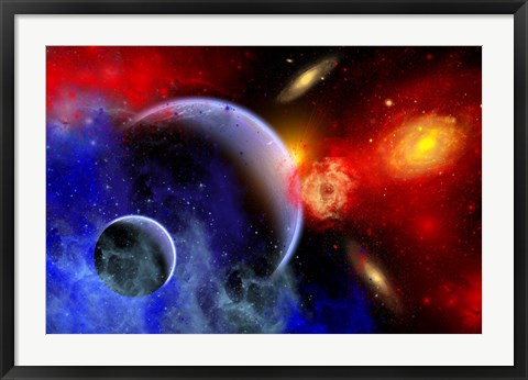 Framed mixture of colorful stars, planets, Nebulae and galaxies Print