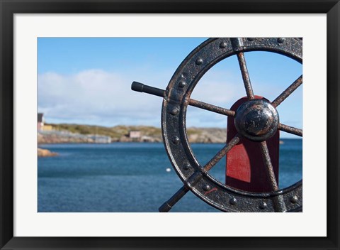 Framed Harbor and Boat Wheel Print