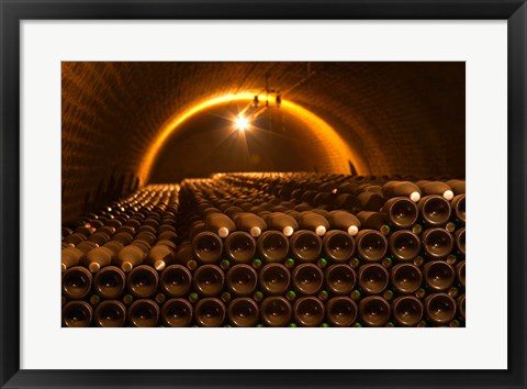 Framed Champagne Bottles in Vaulted Cellar Print