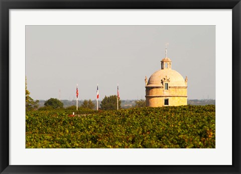 Framed Tower and Flags of Chateau Latour Vineyard Print