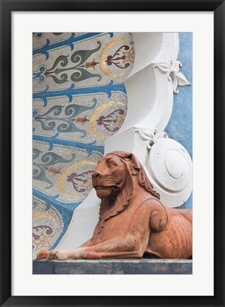 Framed Lion statue, Dunkirk Baths Print