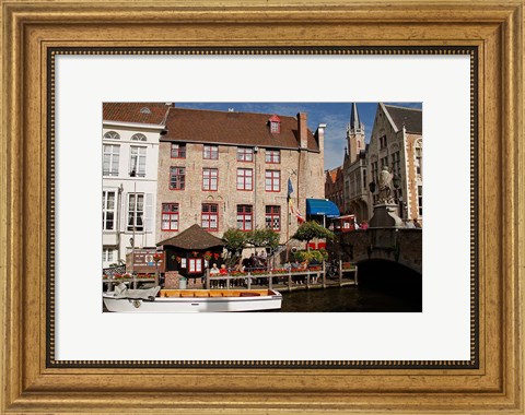 Framed Canal Cafe, Bruges, Belgium Print