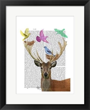 Framed Deer and Birds Nests Pastel Shades Print