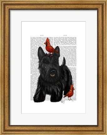 Framed Scottish Terrier and Birds Print