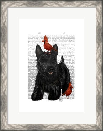 Framed Scottish Terrier and Birds Print